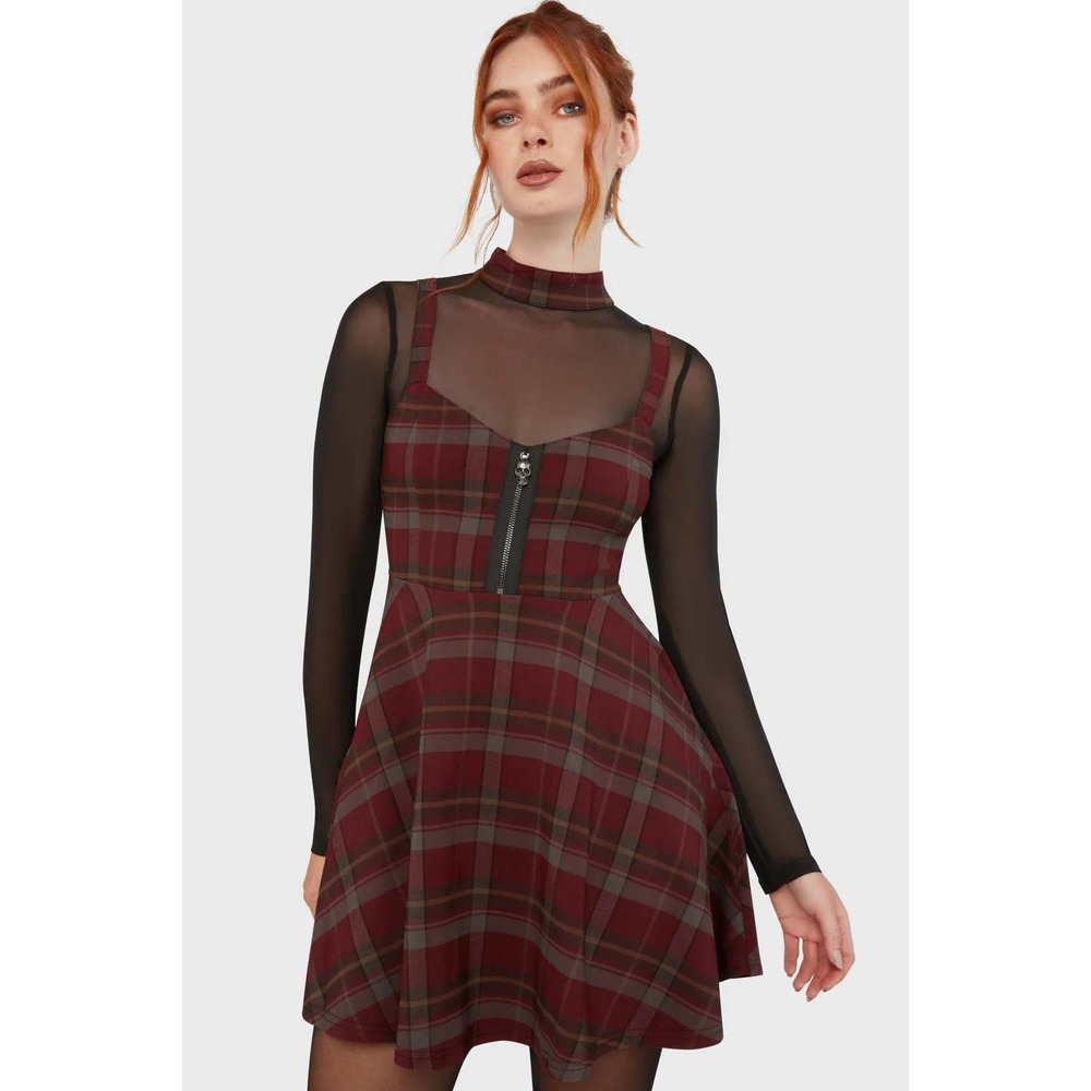 Killstar Riot Tartan mini dress red plus size mesh